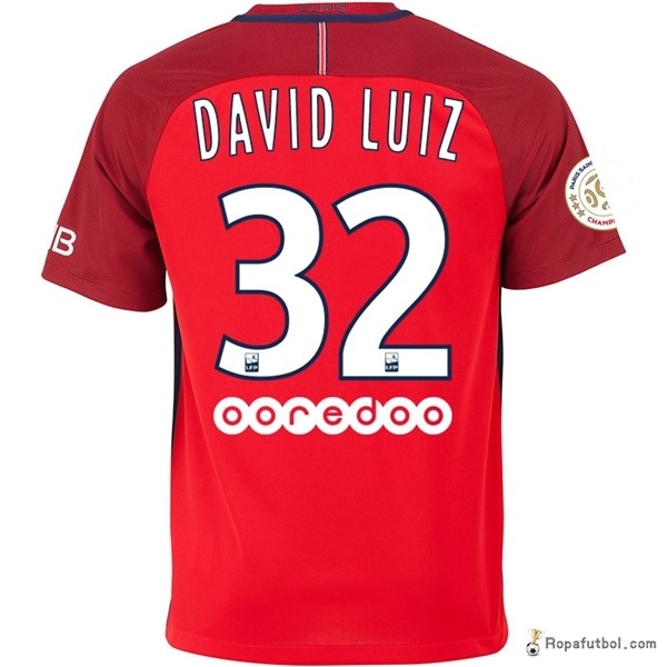 Camiseta Paris Saint Germain Replica Segunda Ropa David Luiz 2016/17 Rojo